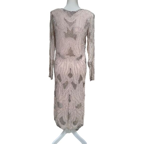 Vintage 100% Silk Swee Lo Hand Beaded Art Deco Midi Dress Size Small - Picture 3 of 13
